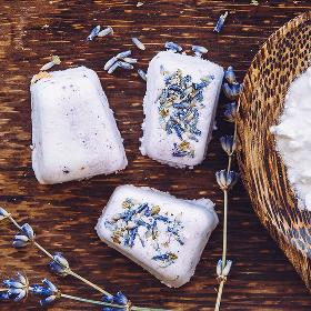 Lavender shower steamers on table